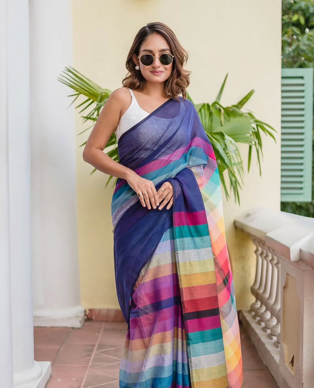 digital print linen  blooming saree