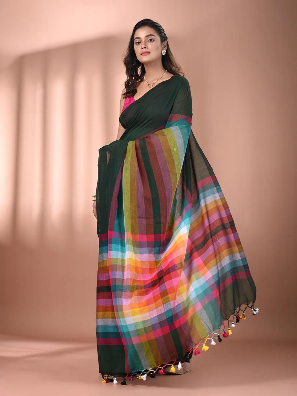 digital print linen  blooming saree