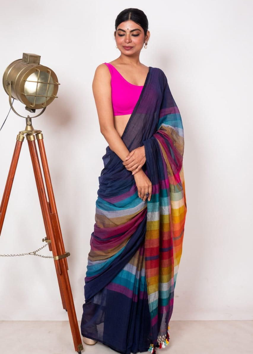 digital print linen  blooming saree