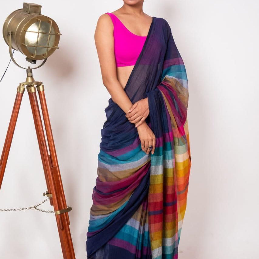 digital print linen  blooming saree