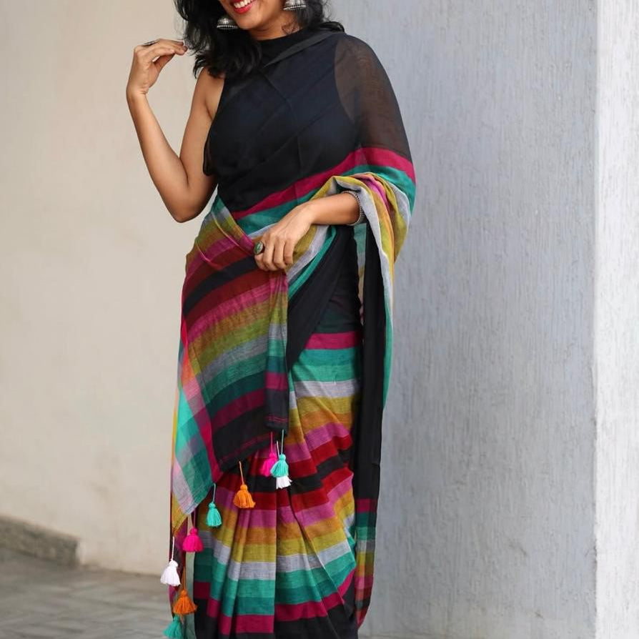 digital print linen  blooming saree