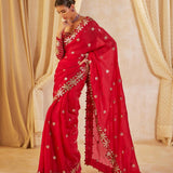 Blockbuster Red Embroidered Saree