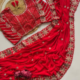 Blockbuster Red Embroidered Saree