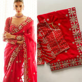 Blockbuster Red Embroidered Saree