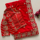 Blockbuster Red Embroidered Saree