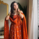 Orange Celebrity Embroidered Gown
