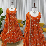 Orange Celebrity Embroidered Gown