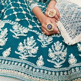 Elegant Teal Net Lehenga Blouse