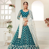 Elegant Teal Net Lehenga Blouse