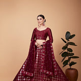 Maroon Elegant Teal Net Lehenga