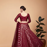 Maroon Elegant Teal Net Lehenga