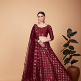 Maroon Elegant Teal Net Lehenga