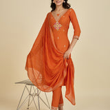 Orange Embroidered Kurti Pent