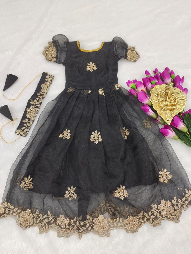 Pretty Flair Ornganza Kids Lehenga