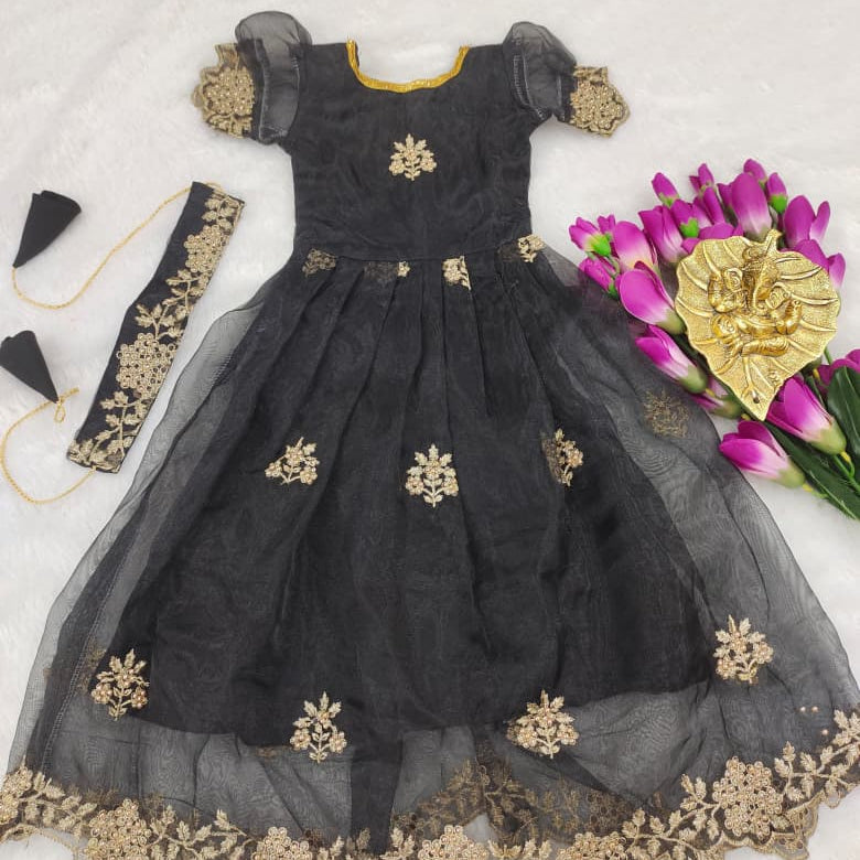 Pretty Flair Ornganza Kids Lehenga