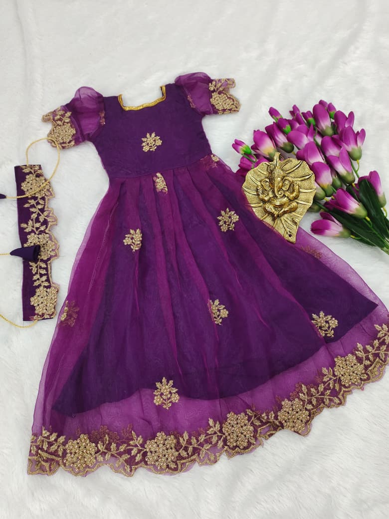 Pretty Flair Ornganza Kids Lehenga