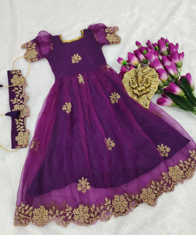 Pretty Flair Ornganza Kids Lehenga