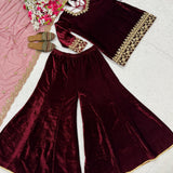 Lavish Maroon Viscose Velvet Suit
