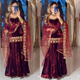 Lavish Maroon Viscose Velvet Suit