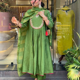 Olive Festive Silk Anarkali Suit