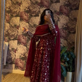 Maroon Heavy Embroidered Gown