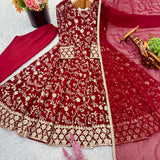 Maroon Heavy Embroidered Gown