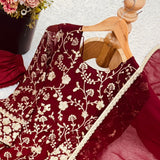 Maroon Heavy Embroidered Gown
