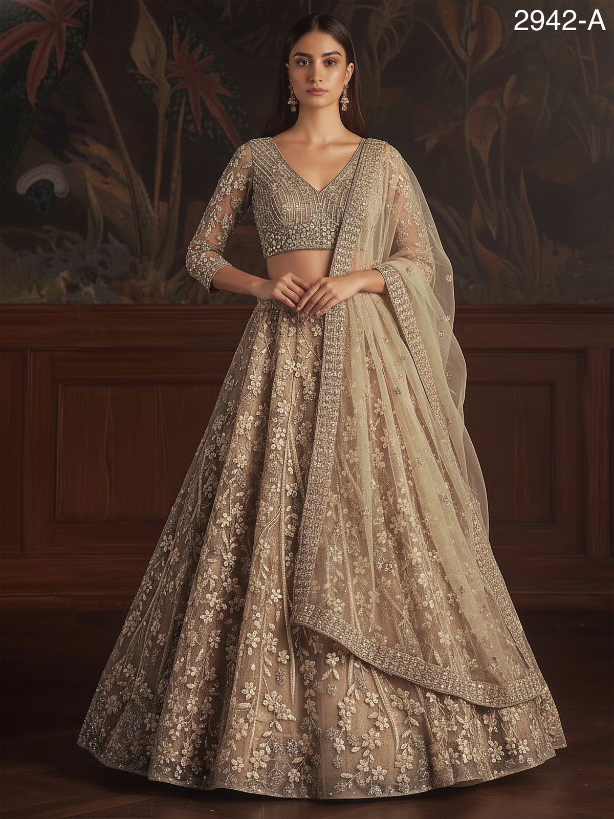 Adorn Wedding Embroidered Net Lehenga