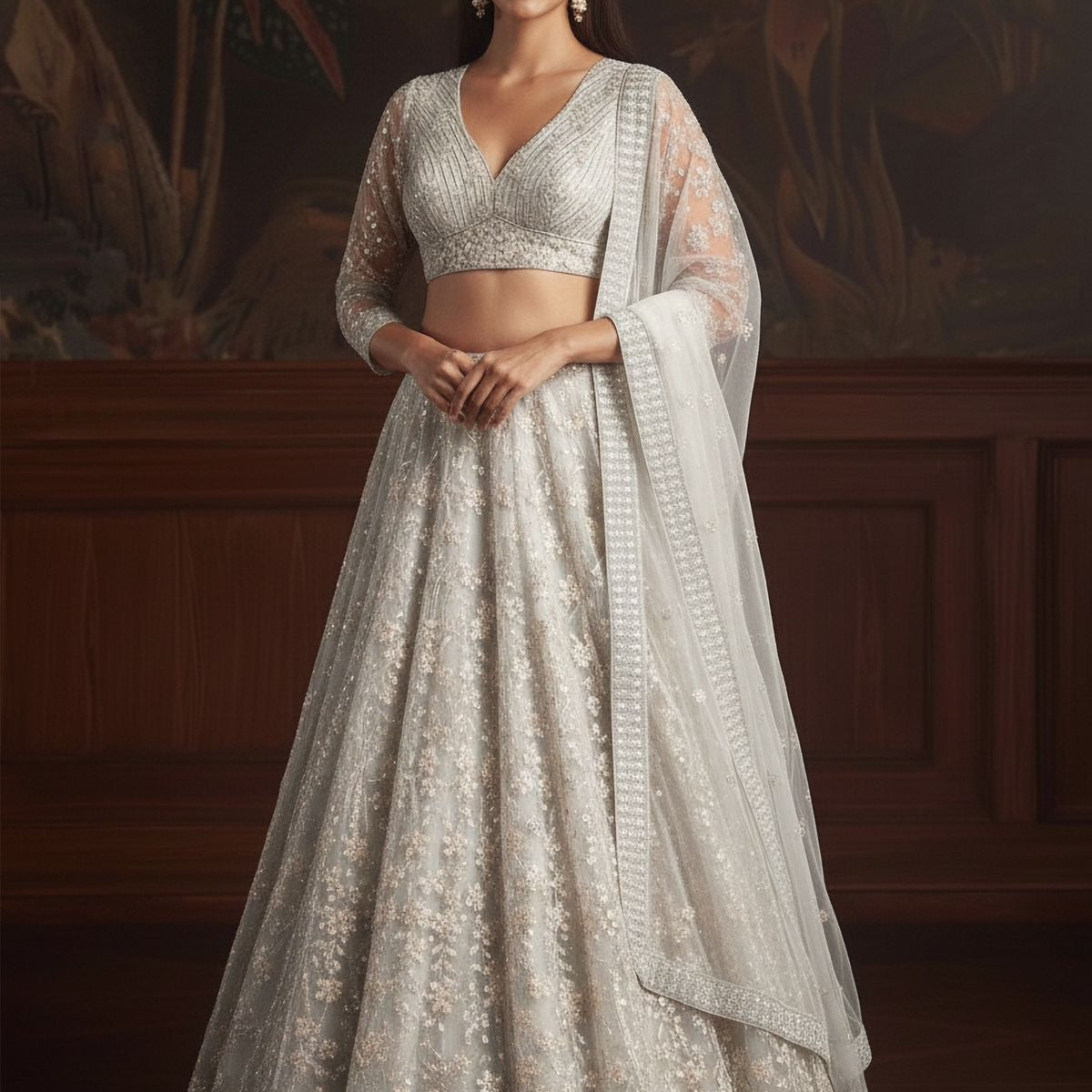 Adorn Wedding Embroidered Net Lehenga