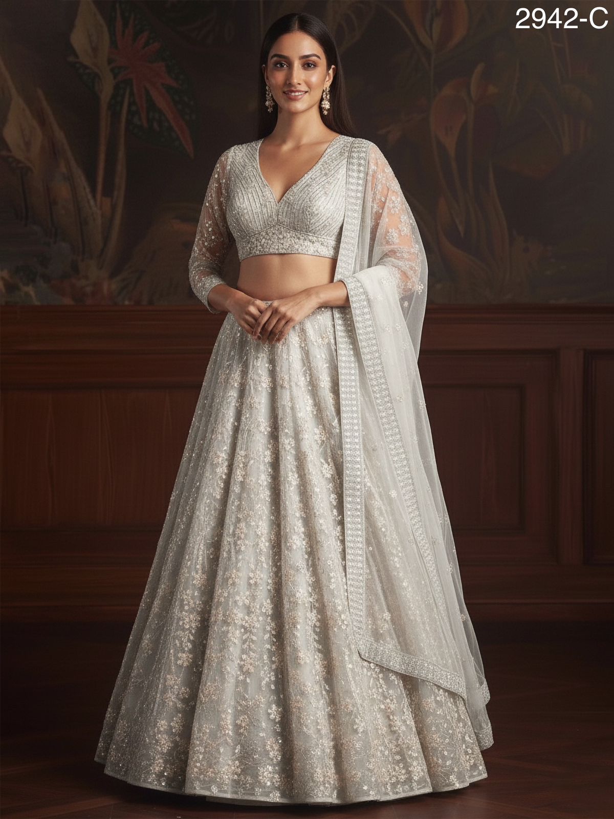 Adorn Wedding Embroidered Net Lehenga