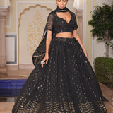 Black Wedding Foil Work Lehenga
