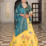Yellow Floral Print Haldi Lehenga