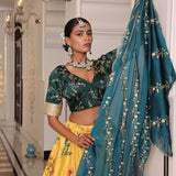 Yellow Floral Print Haldi Lehenga