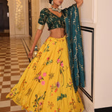 Yellow Floral Print Haldi Lehenga