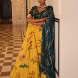 Yellow Floral Print Haldi Lehenga