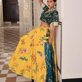 Yellow Floral Print Haldi Lehenga