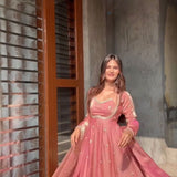 Craftred Peach Silk Anarkali Gown