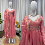 Craftred Peach Silk Anarkali Gown