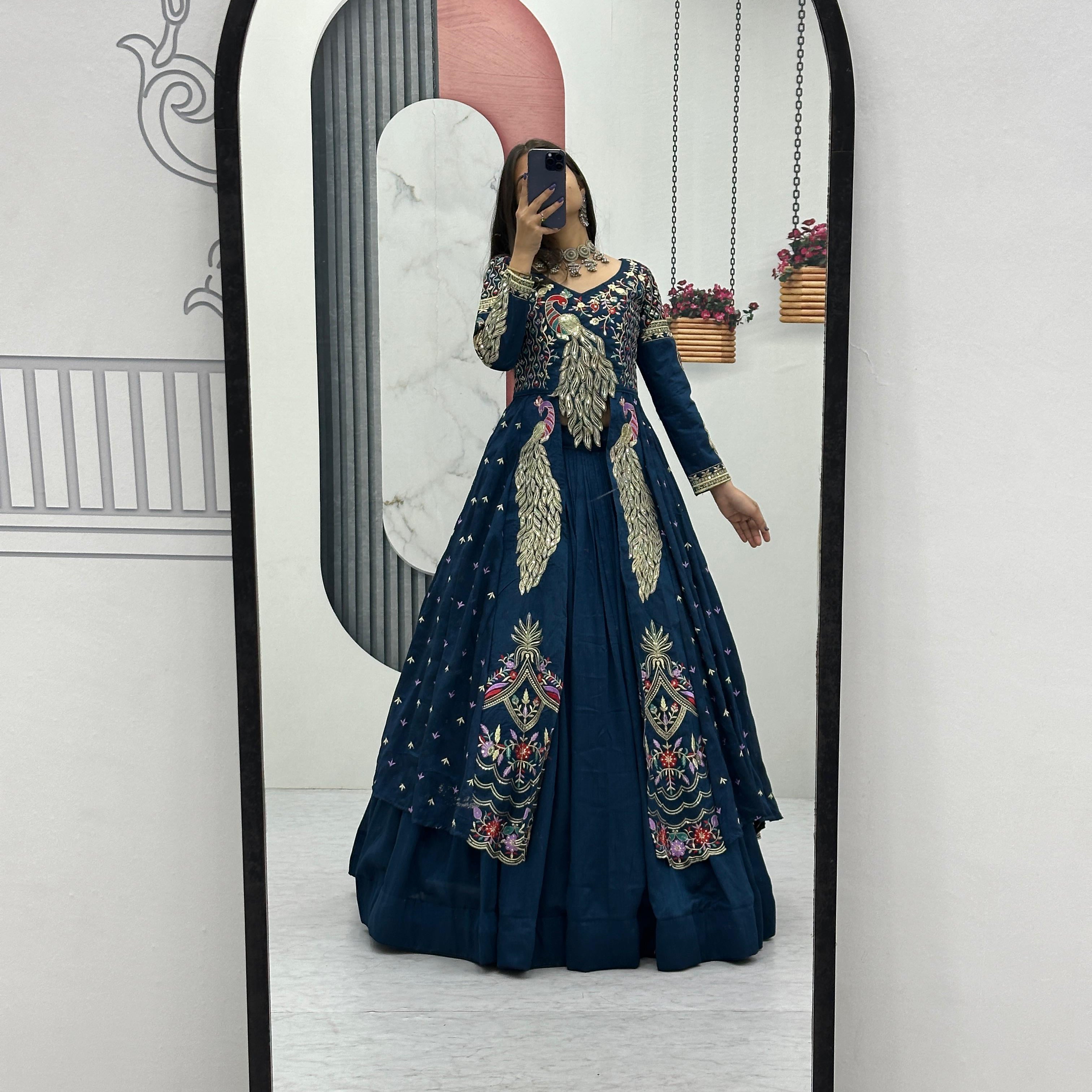 Festive Peacock Embroidered Crop Top