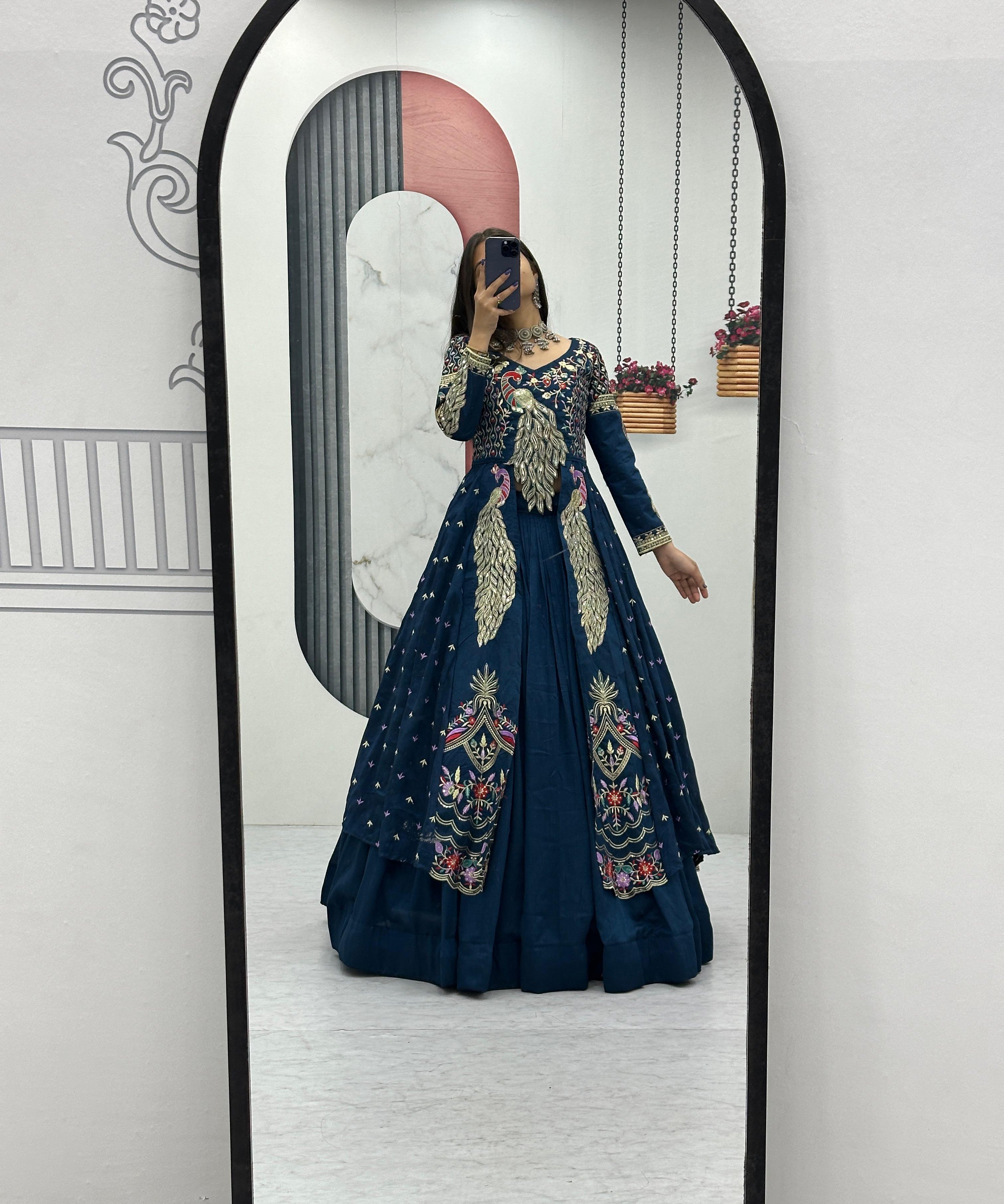 Festive Peacock Embroidered Crop Top