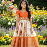 Pretty Printed Silk Kids Gown