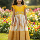 Pretty Printed Silk Kids Gown