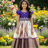 Pretty Printed Silk Kids Gown