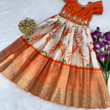 Pretty Printed Silk Kids Gown
