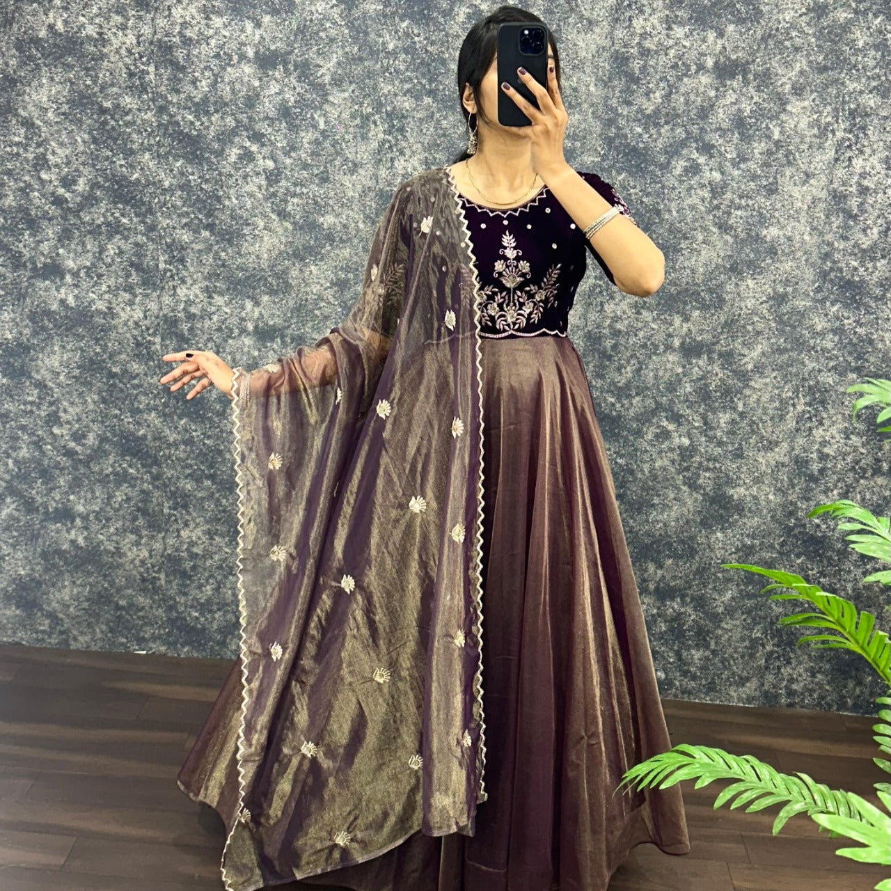 Traditional Tissue Anarkali Gown