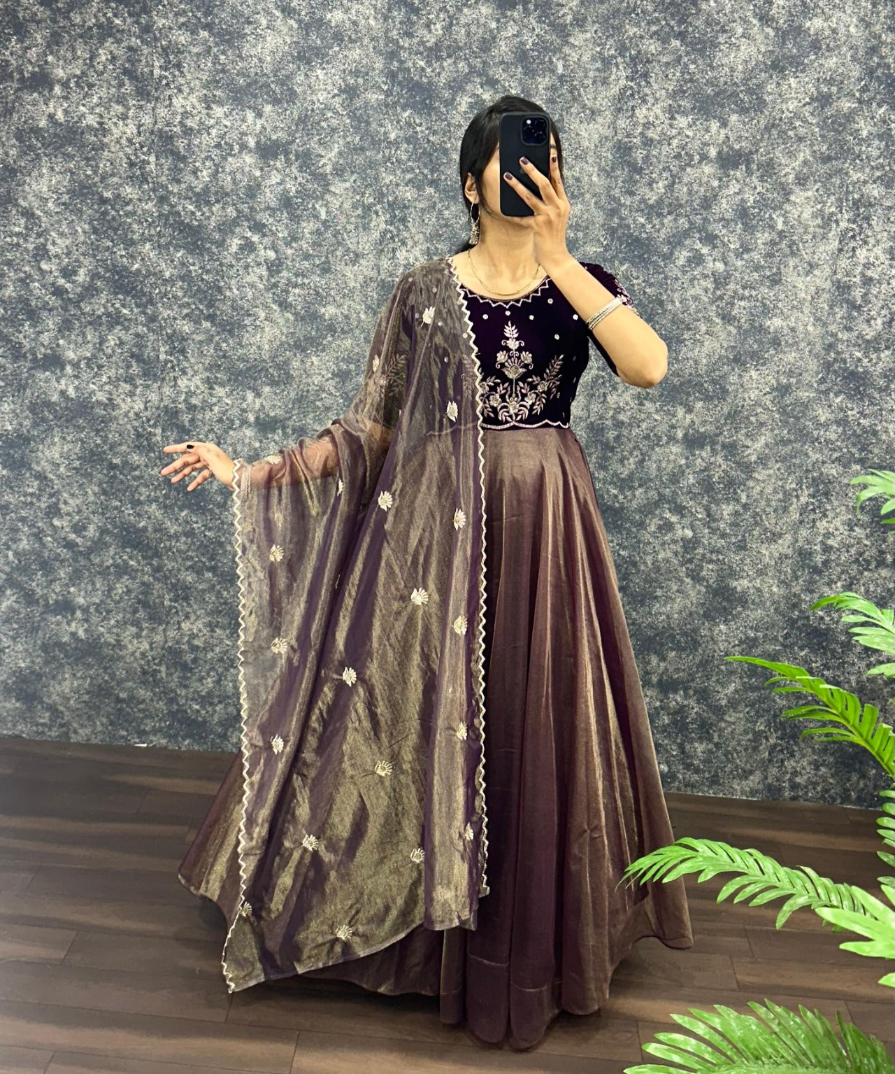 Traditional Tissue Anarkali Gown