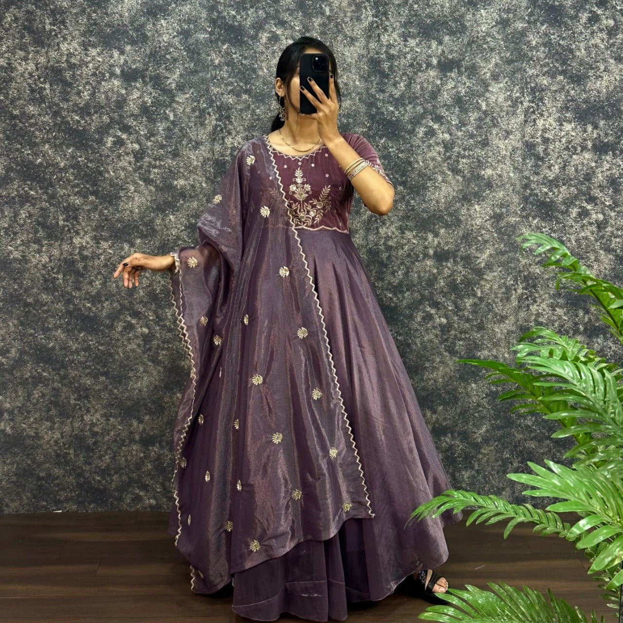 Traditional Tissue Anarkali Gown
