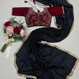 Elegant Black Star Georgette Saree