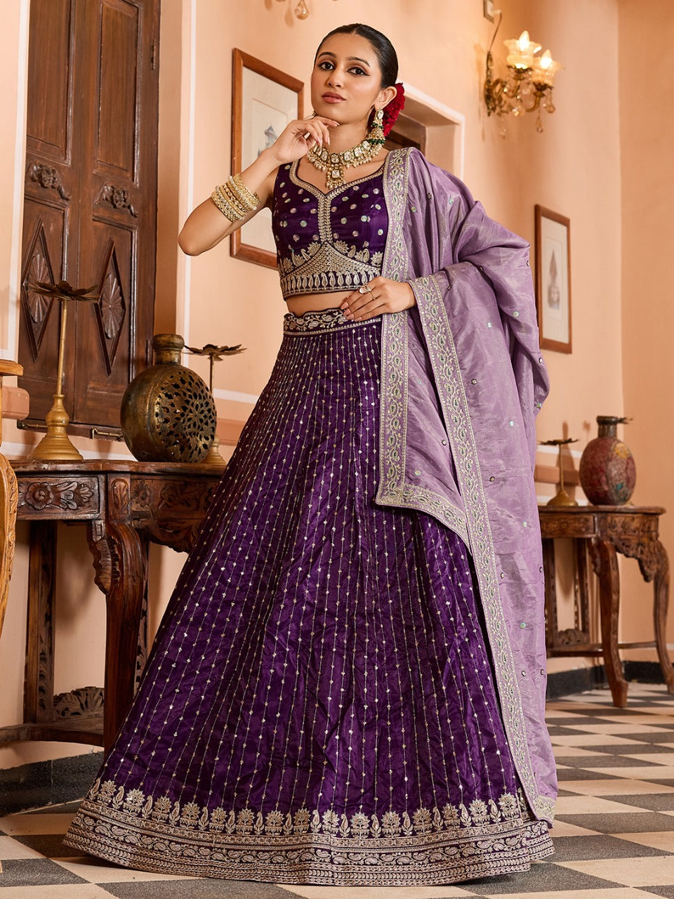 Elegnace Tissue Silk Wedding Lehenga