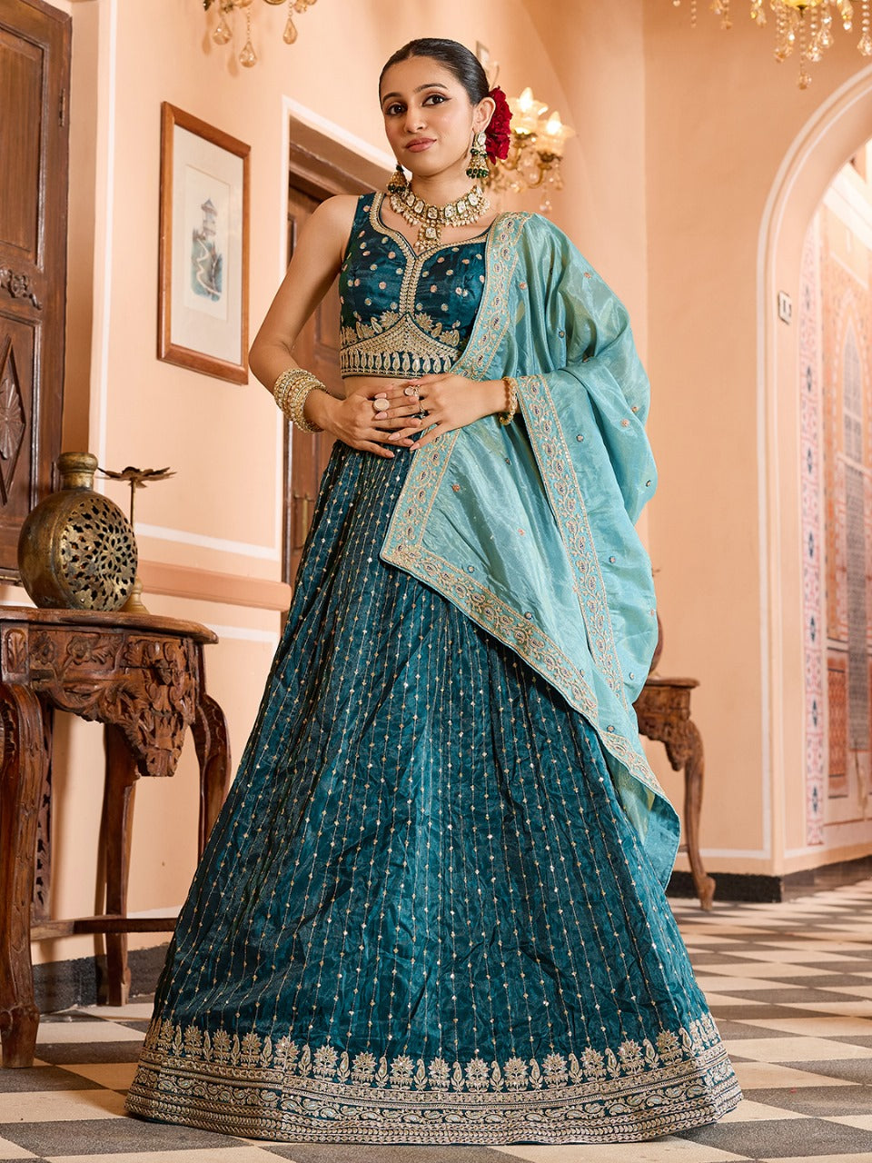 Elegnace Tissue Silk Wedding Lehenga